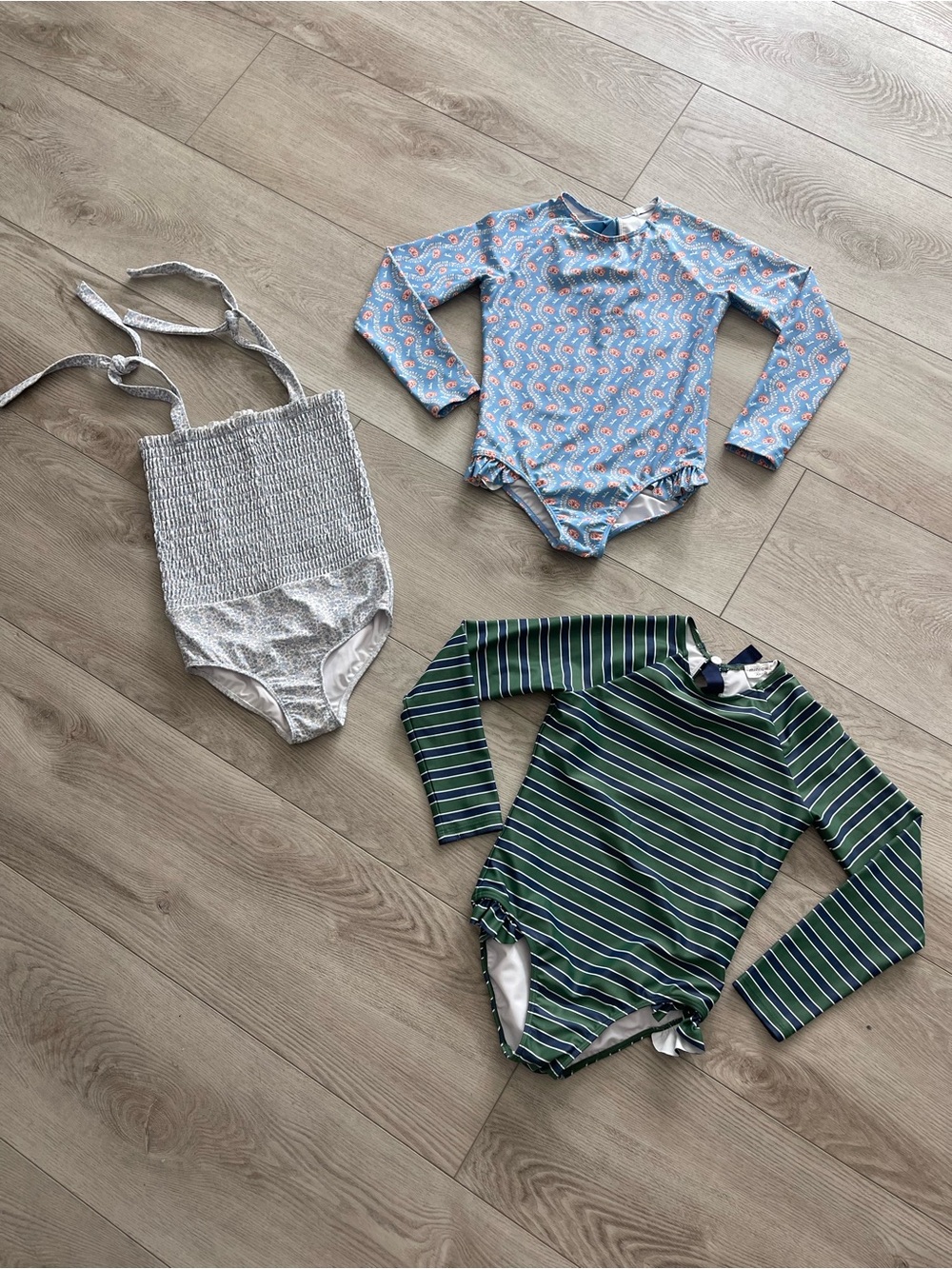 Kids Green Stripe Long-Sleeve One-Piece Swimsuit